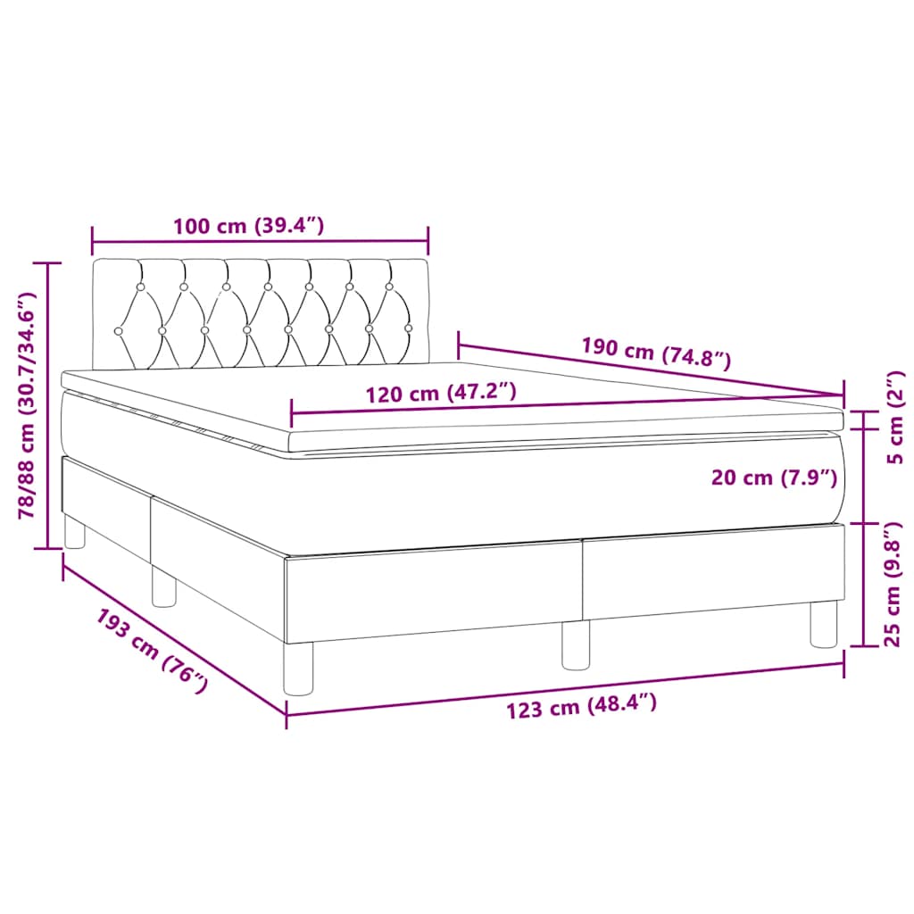 Krevet s oprugama i madracem LED tamnozelenim 120x190 cm baršun