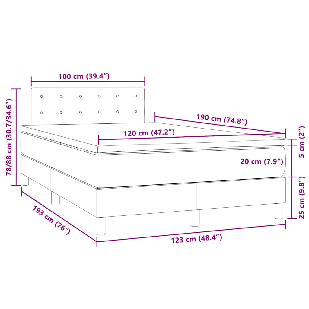 Krevet box spring s madracem LED tamnosivi 120 x 190 cm baršun