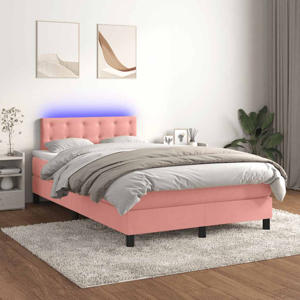 Krevet box spring s madracem LED ružičasti 120x190cm baršunasti