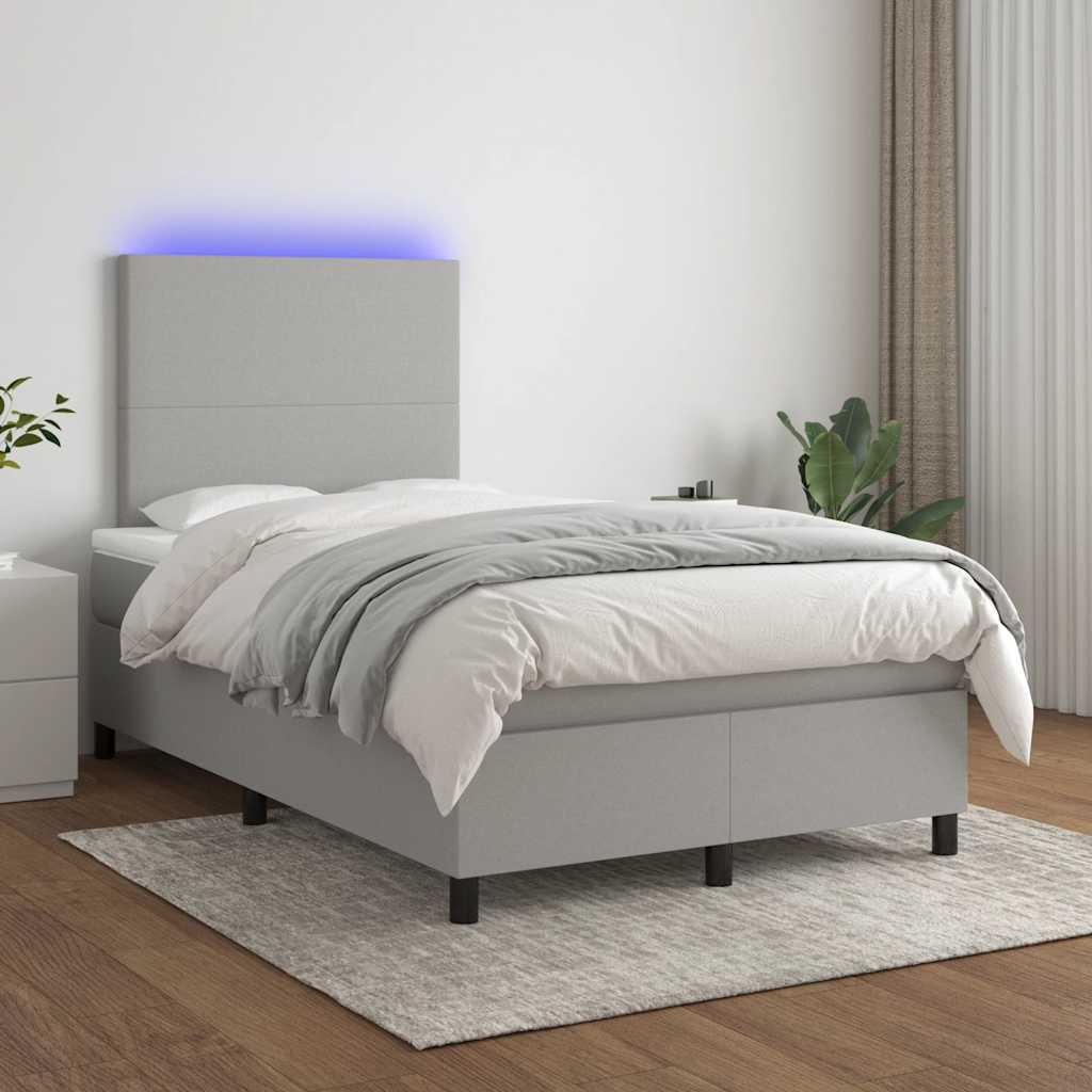 Krevet s oprugama i madracem LED svjetlosivi 120x190 cm tkanina