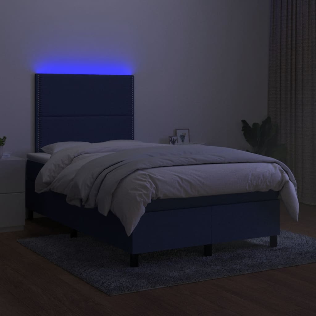 Krevet s oprugama i madracem LED plavi 120 x 190 cm od tkanine