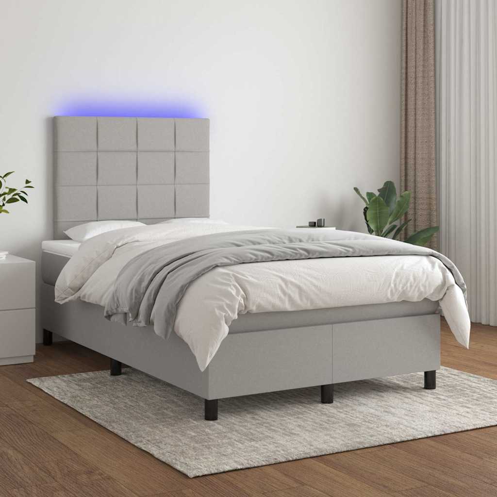 Krevet s oprugama i madracem LED svjetlosivi 120x190 cm tkanina