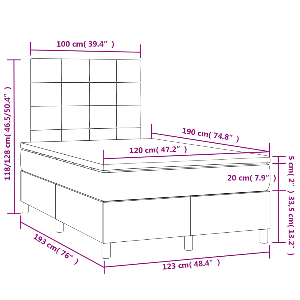 Krevet box spring s madracem LED crni 120 x 190 cm od tkanine