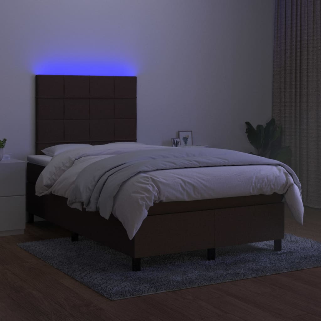 Krevet s oprugama i madracem LED tamnosmeđi 120x190 cm tkanina