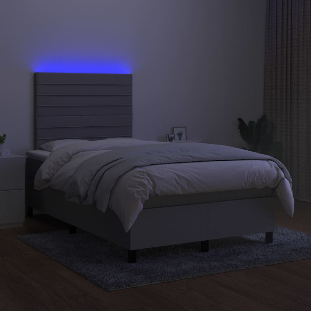 Krevet s oprugama i madracem LED svjetlosivi 120x190 cm tkanina