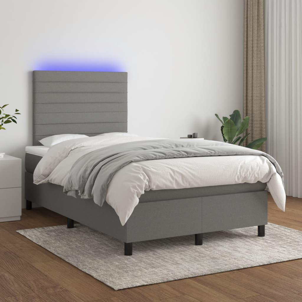 Krevet box spring s madracem LED tamnosivi 120 x 190 cm tkanina