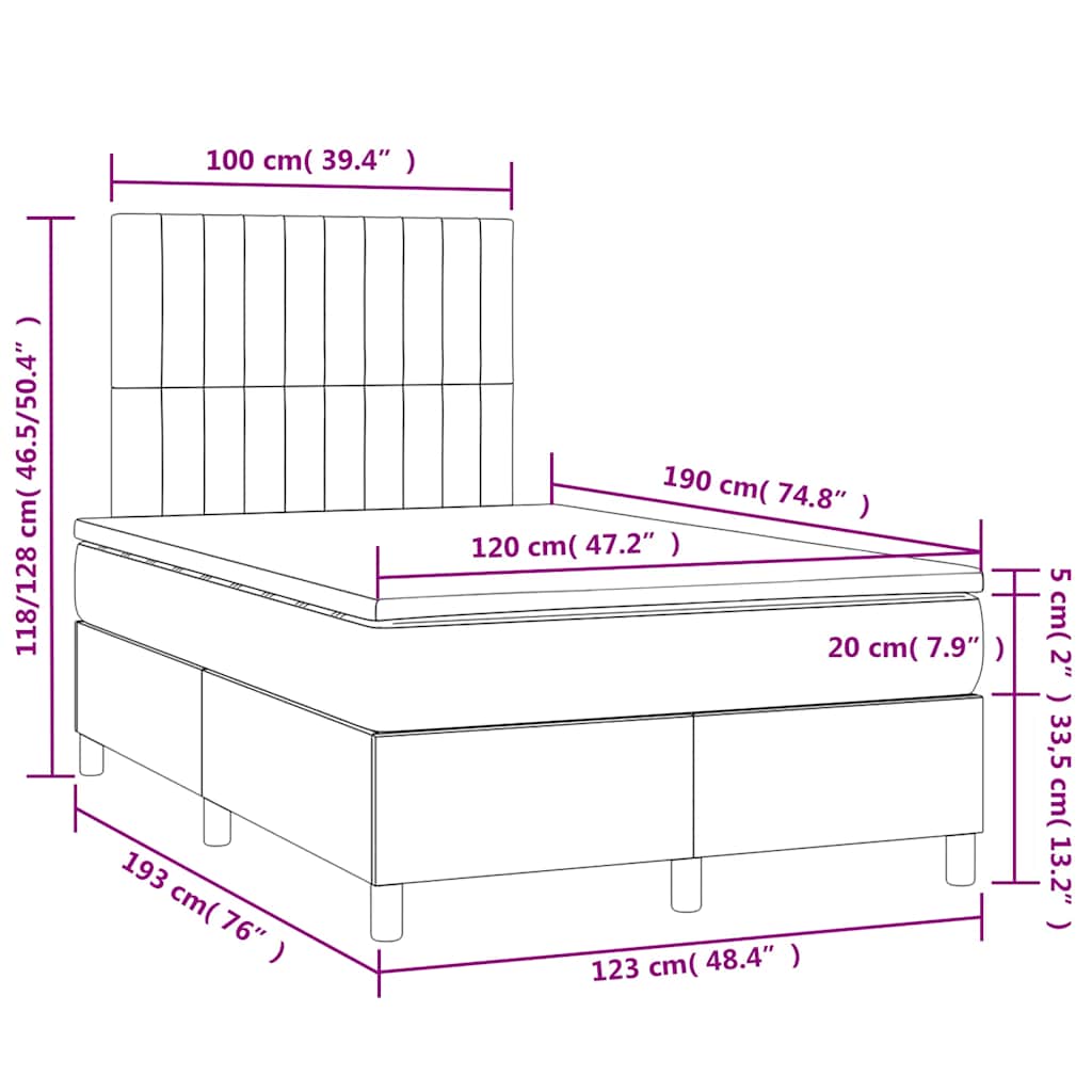 Krevet box spring s madracem LED tamnosivi 120 x 190 cm tkanina