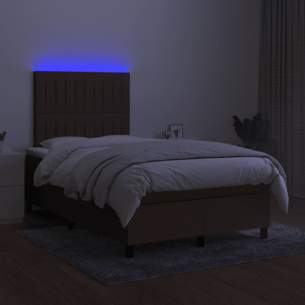 Krevet s oprugama i madracem LED tamnosmeđi 120x190 cm tkanina