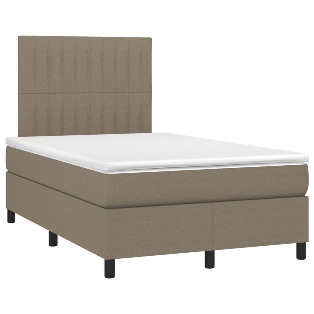 Krevet s oprugama i madracem LED smeđesivi 120x190cm od tkanine