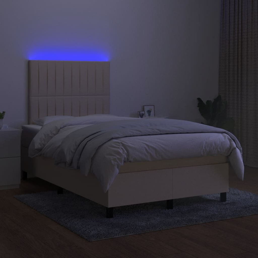 Krevet s oprugama i madracem LED krem 120 x 190 cm od tkanine
