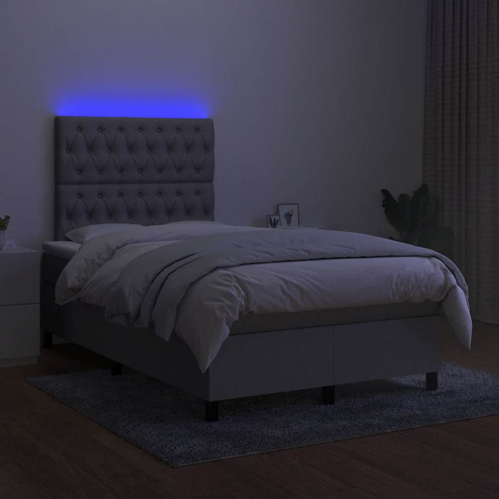 Krevet s oprugama i madracem LED svjetlosivi 120x190 cm tkanina