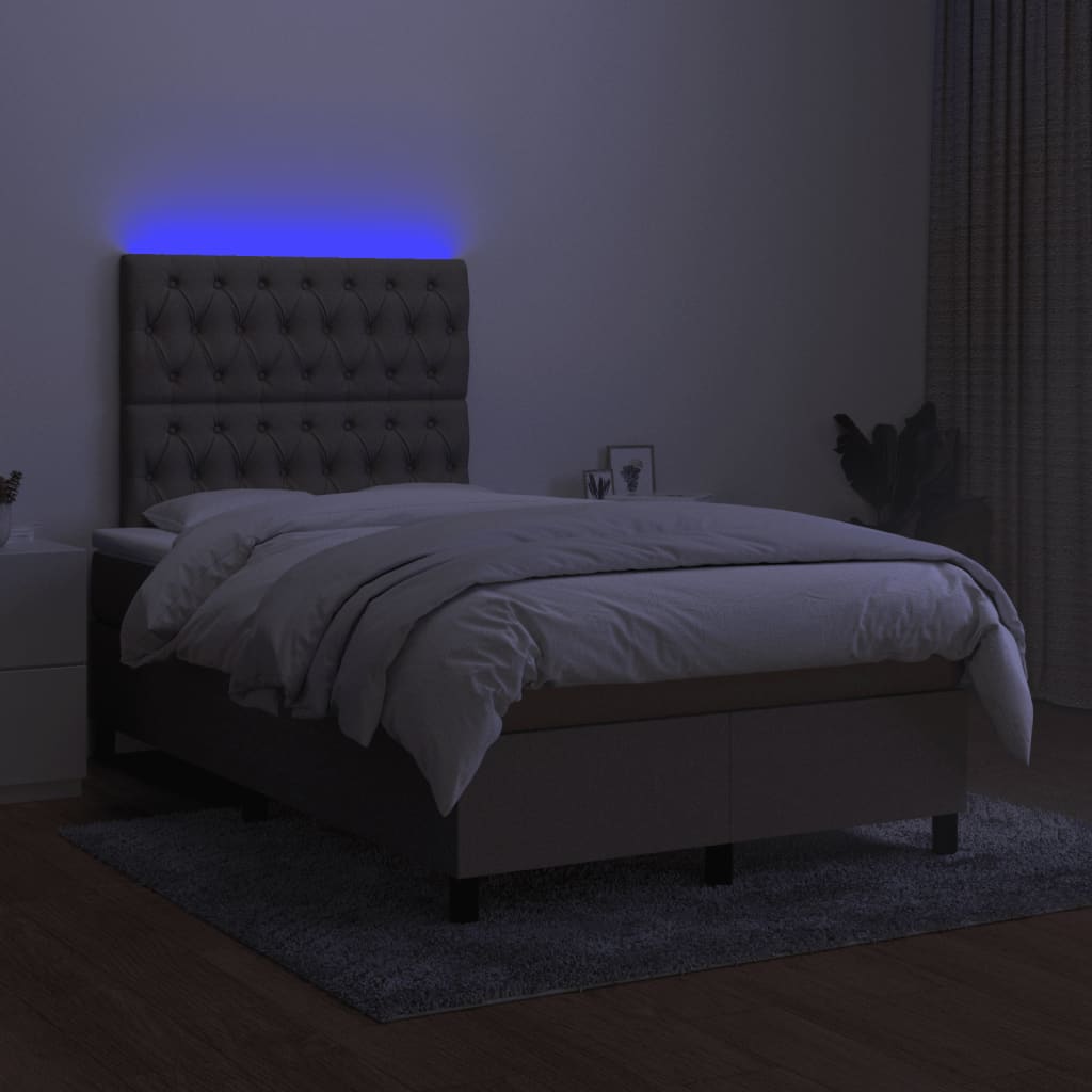 Krevet s oprugama i madracem LED smeđesivi 120x190cm od tkanine