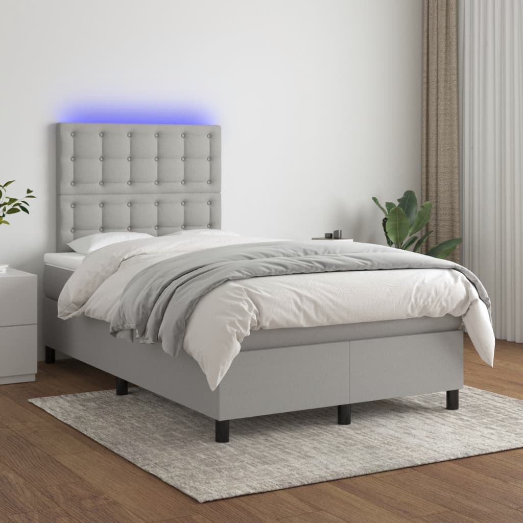 Krevet s oprugama i madracem LED svjetlosivi 120x190 cm tkanina