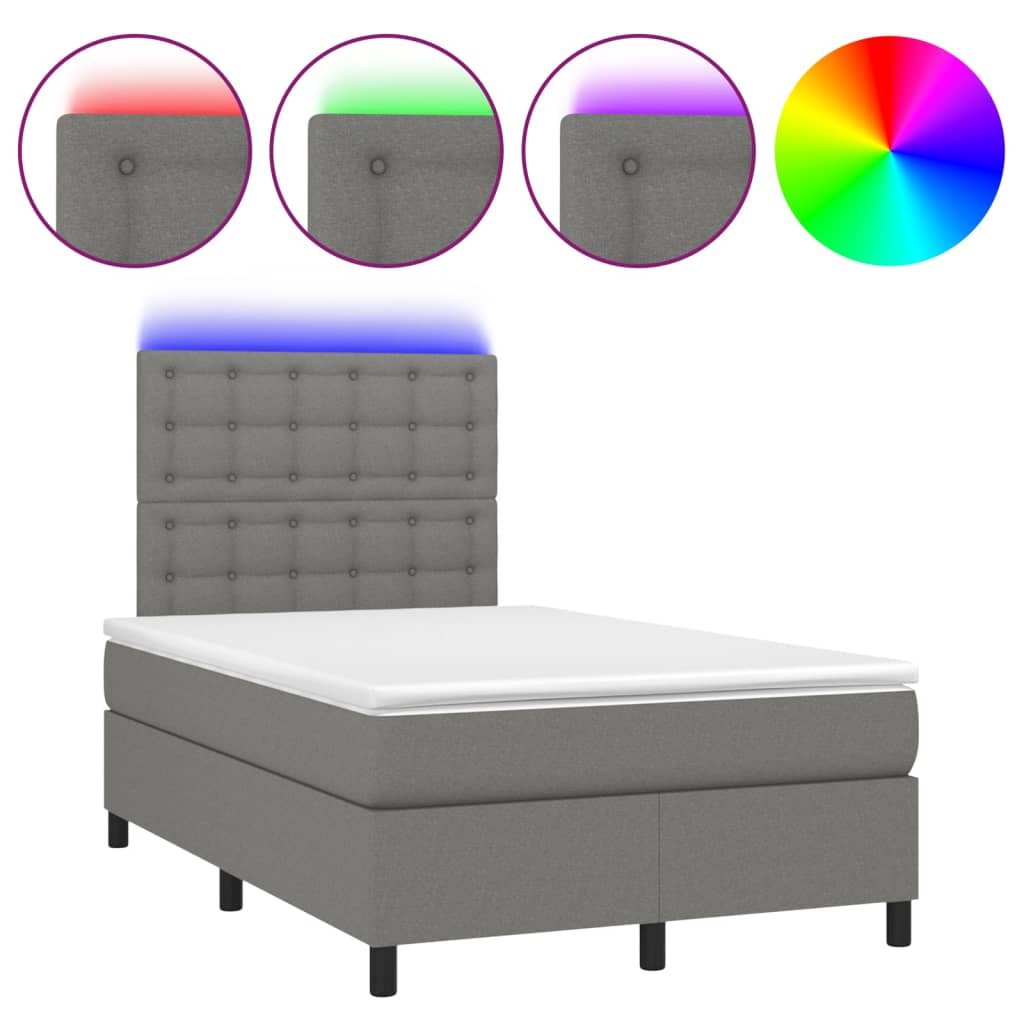Krevet box spring s madracem LED tamnosivi 120 x 190 cm tkanina