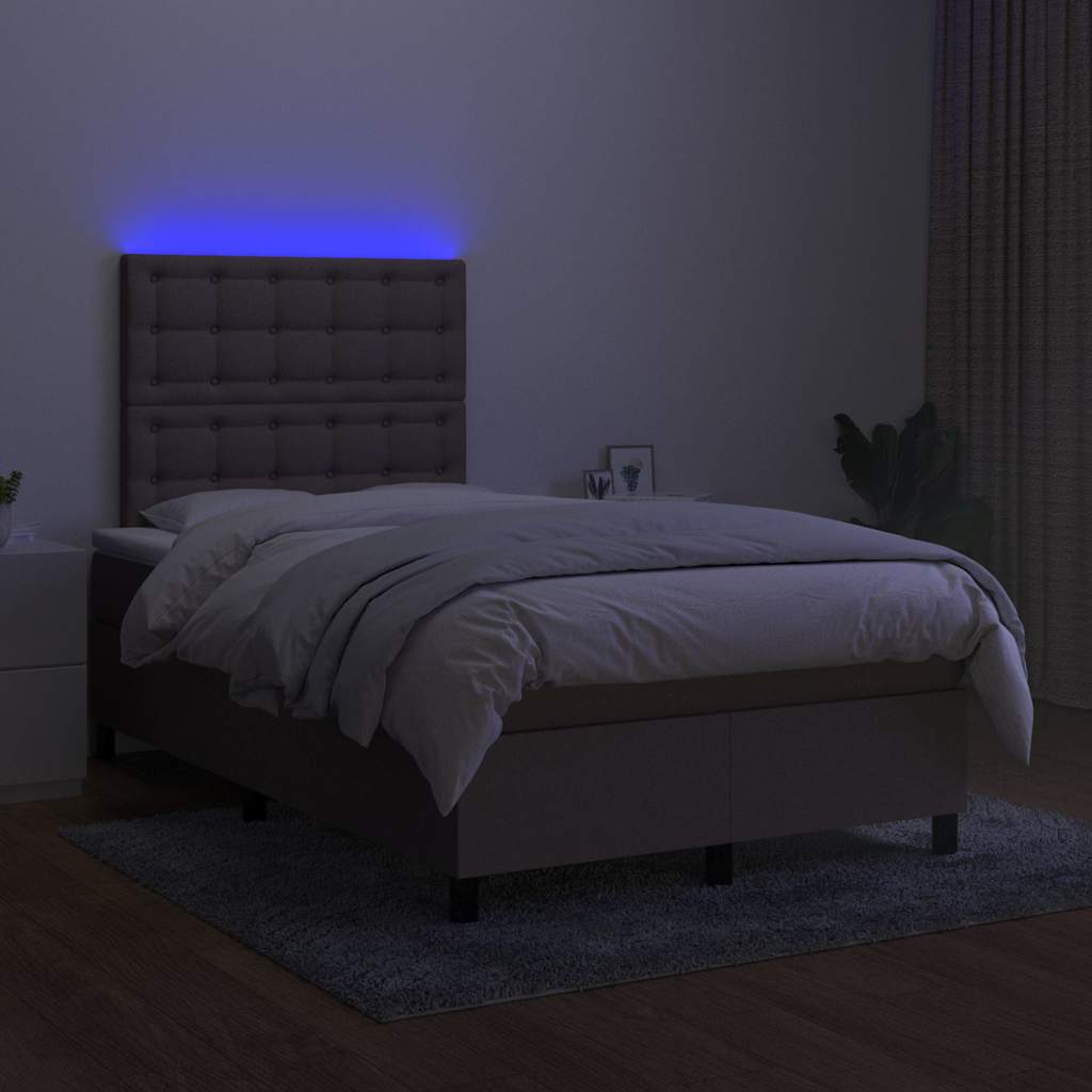 Krevet s oprugama i madracem LED smeđesivi 120x190cm od tkanine