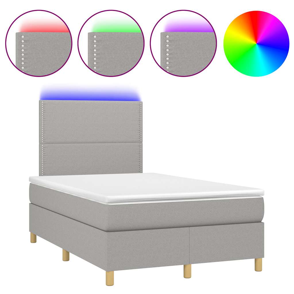Krevet s oprugama i madracem LED svjetlosivi 120x190 cm tkanina