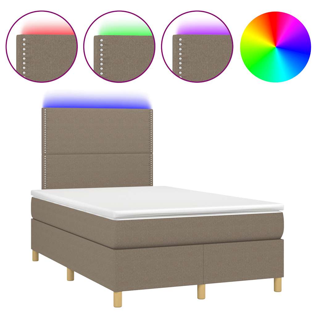 Krevet s oprugama i madracem LED smeđesivi 120x190cm od tkanine