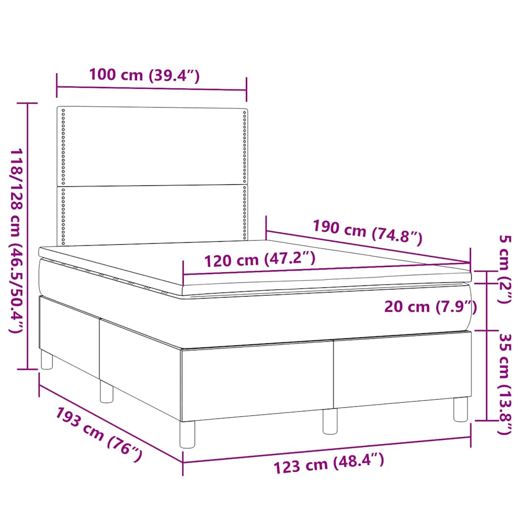 Krevet s oprugama i madracem LED smeđesivi 120x190cm od tkanine