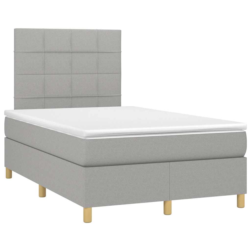 Krevet s oprugama i madracem LED svjetlosivi 120x190 cm tkanina