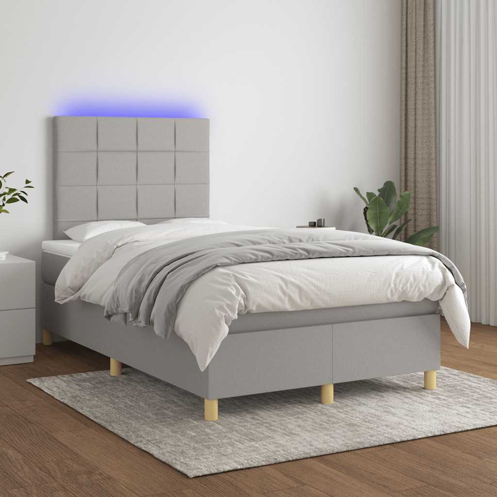 Krevet s oprugama i madracem LED svjetlosivi 120x190 cm tkanina