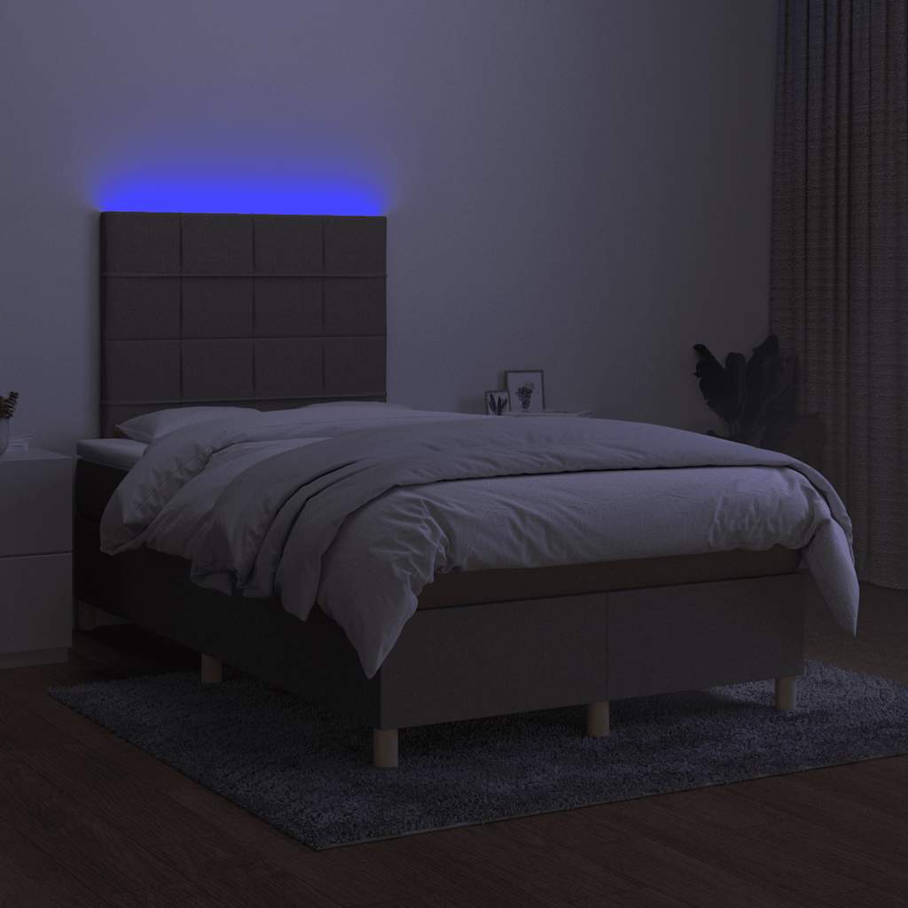 Krevet s oprugama i madracem LED smeđesivi 120x190cm od tkanine