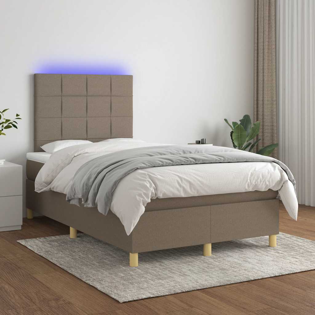 Krevet s oprugama i madracem LED smeđesivi 120x190cm od tkanine