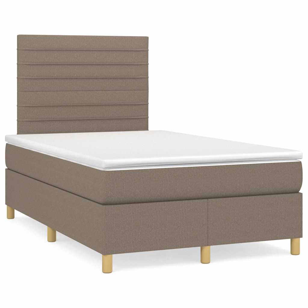 Krevet s oprugama i madracem LED smeđesivi 120x190cm od tkanine