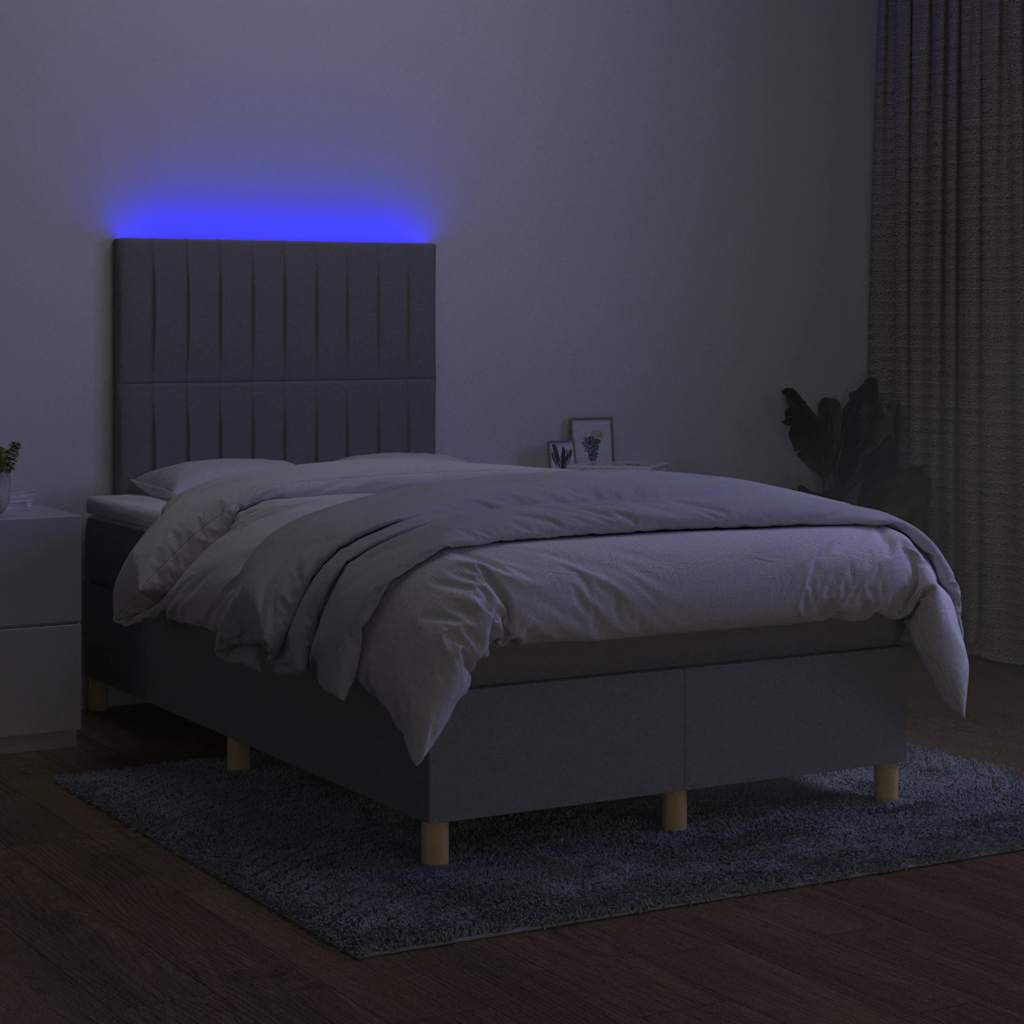 Krevet s oprugama i madracem LED svjetlosivi 120x190 cm tkanina