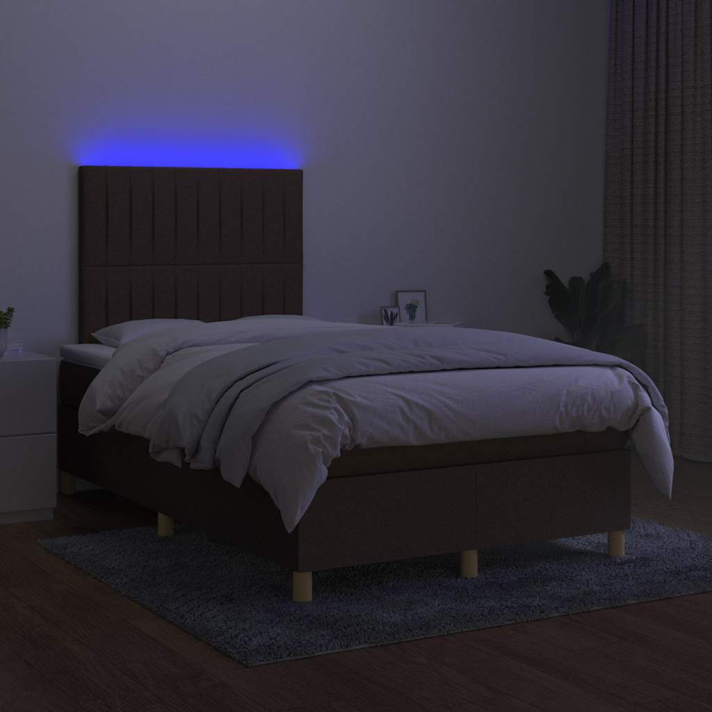 Krevet s oprugama i madracem LED tamnosmeđi 120x190 cm tkanina