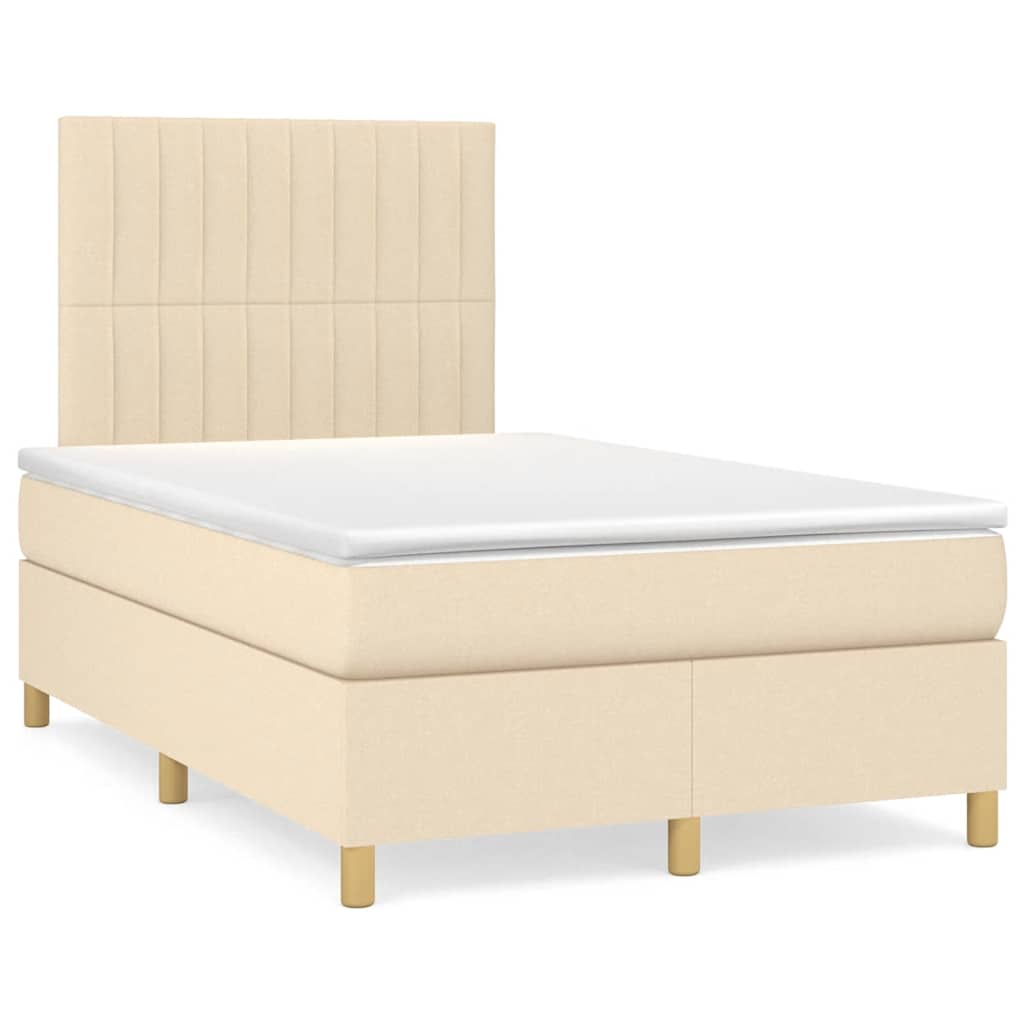 Krevet s oprugama i madracem LED krem 120 x 190 cm od tkanine