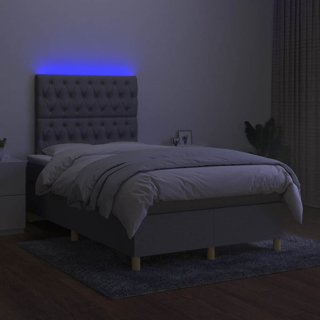 Krevet s oprugama i madracem LED svjetlosivi 120x190 cm tkanina