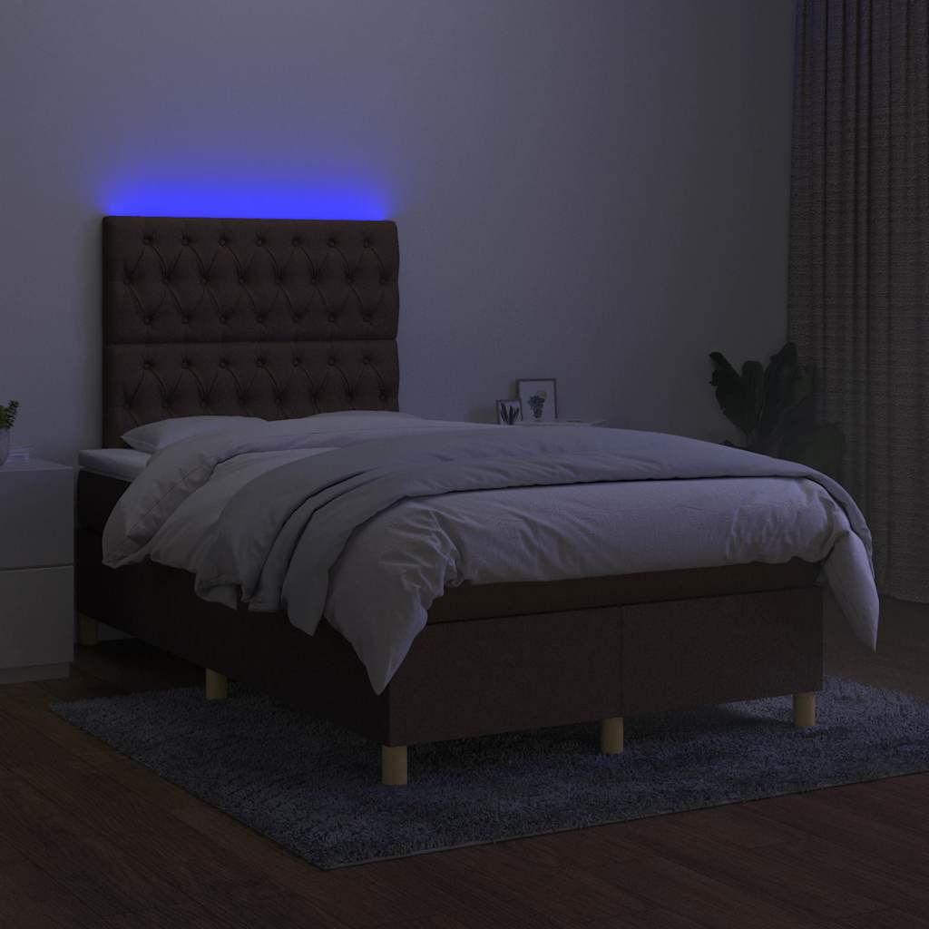Krevet s oprugama i madracem LED tamnosmeđi 120x190 cm tkanina