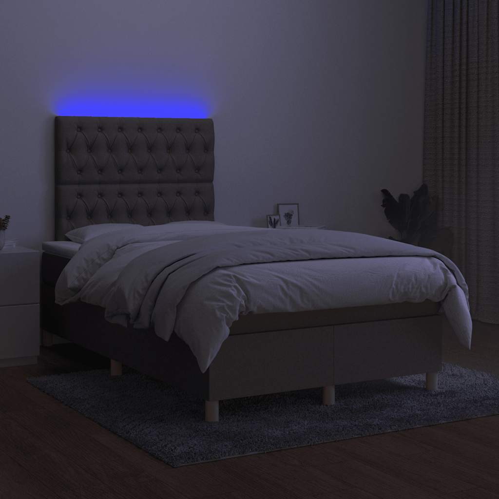 Krevet s oprugama i madracem LED smeđesivi 120x190cm od tkanine