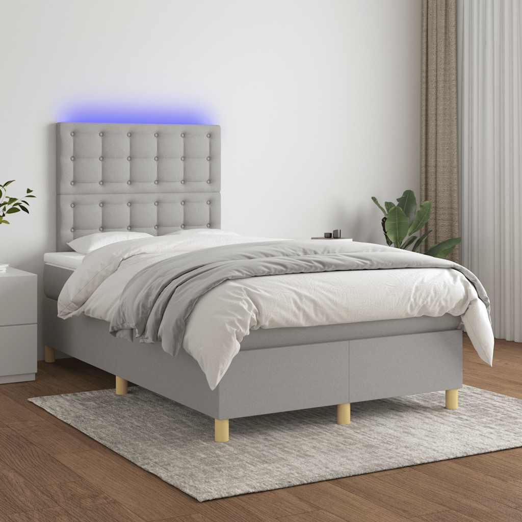 Krevet s oprugama i madracem LED svjetlosivi 120x190 cm tkanina
