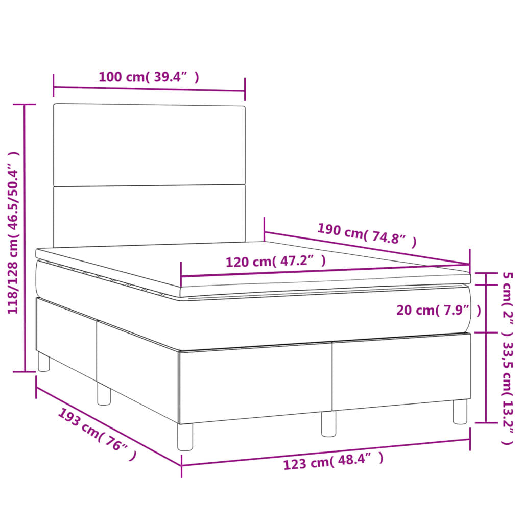 Krevet box spring s madracem LED crni 120 x 190 cm umjetna koža
