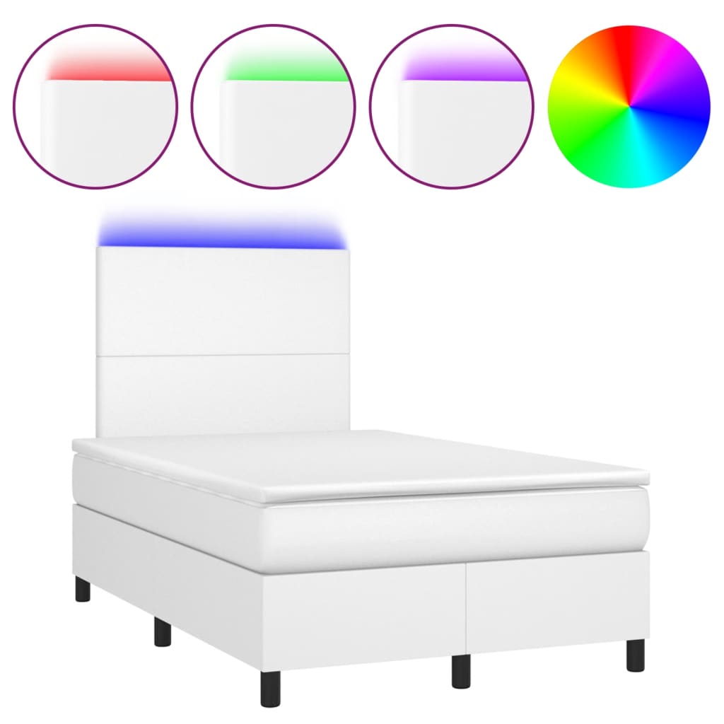 Krevet box spring s madracem LED bijeli 120x190 cm umjetna koža