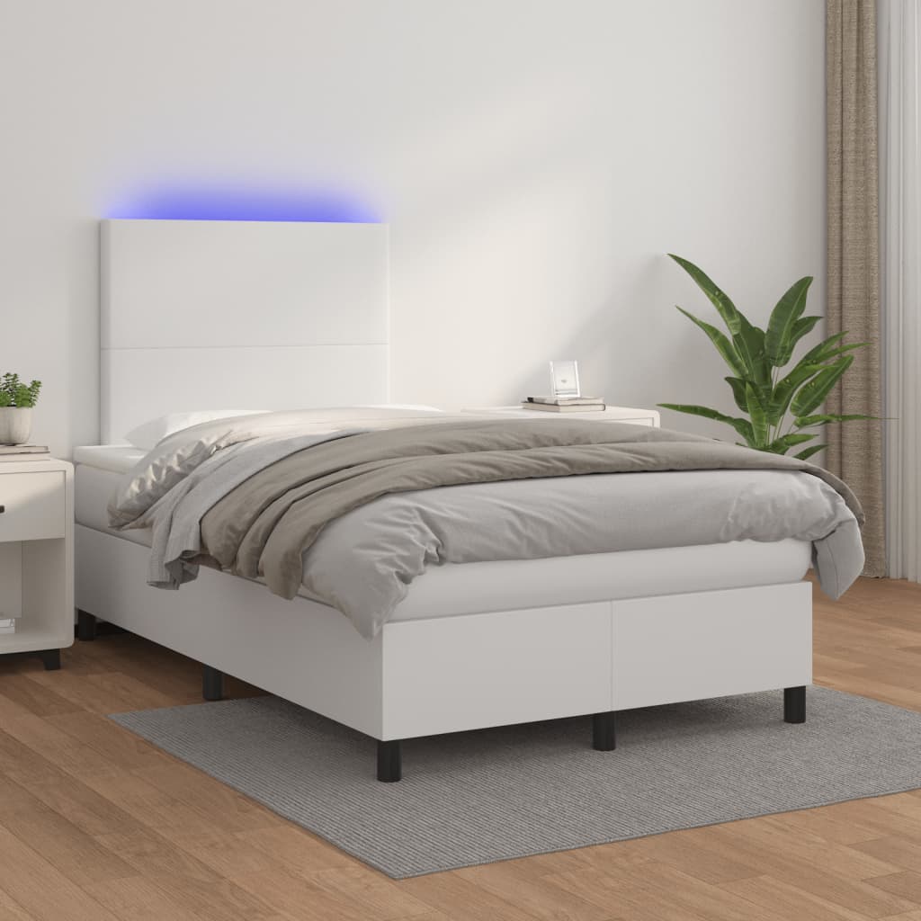 Krevet box spring s madracem LED bijeli 120x190 cm umjetna koža