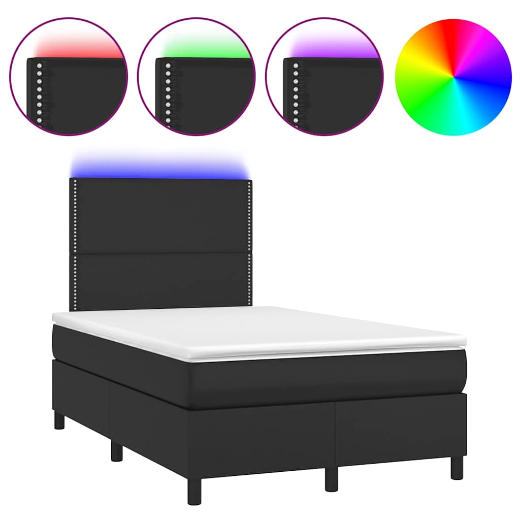 Krevet box spring s madracem LED crni 120 x 190 cm umjetna koža