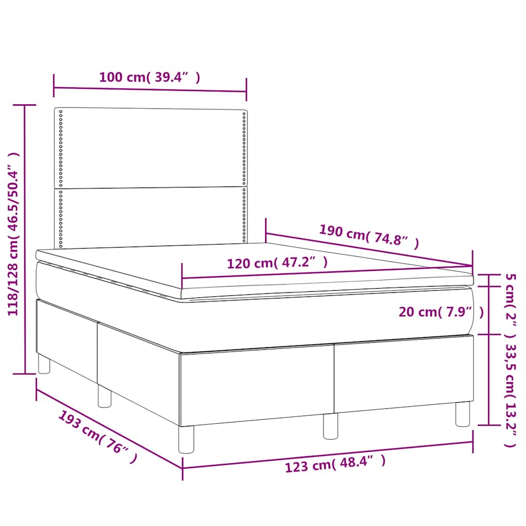 Krevet box spring s madracem LED crni 120 x 190 cm umjetna koža