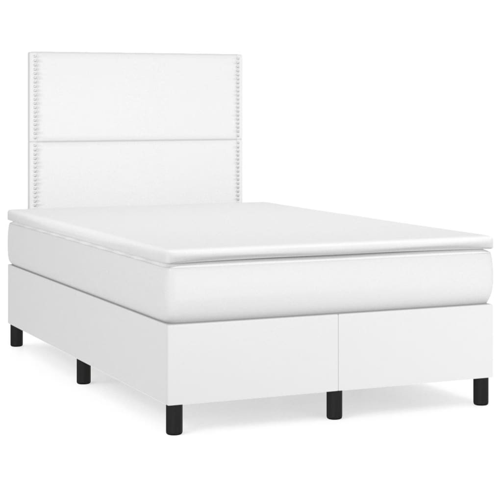 Krevet box spring s madracem LED bijeli 120x190 cm umjetna koža