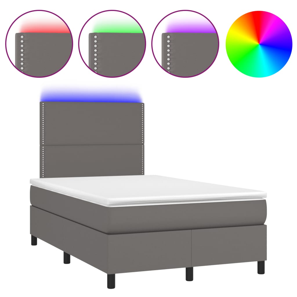 Krevet s oprugama i madracem LED sivi 120x190 cm umjetna koža