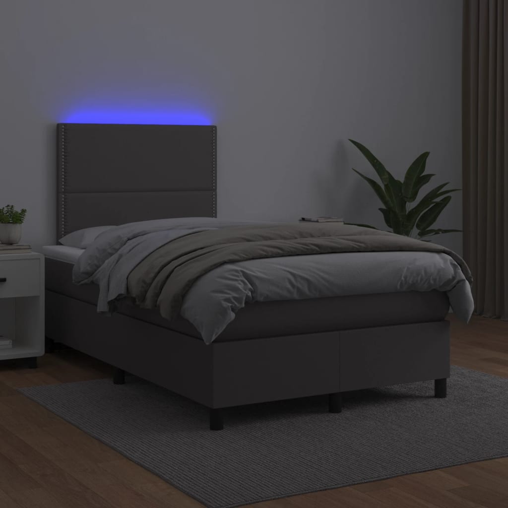 Krevet s oprugama i madracem LED sivi 120x190 cm umjetna koža