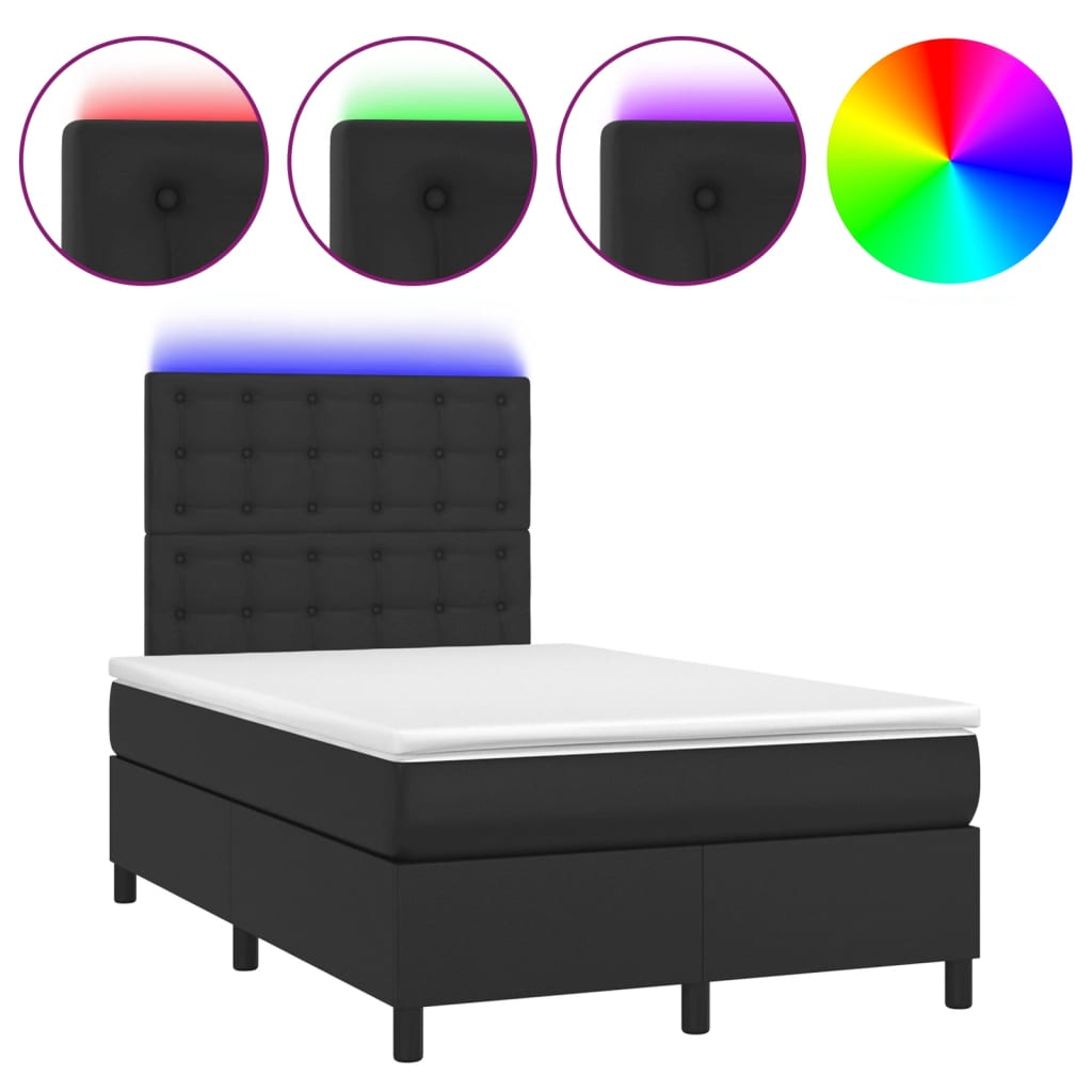 Krevet box spring s madracem LED crni 120 x 190 cm umjetna koža