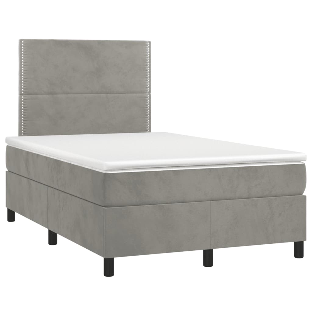 Krevet box spring s madracem LED svjetlosivi 120x190 cm tkanina