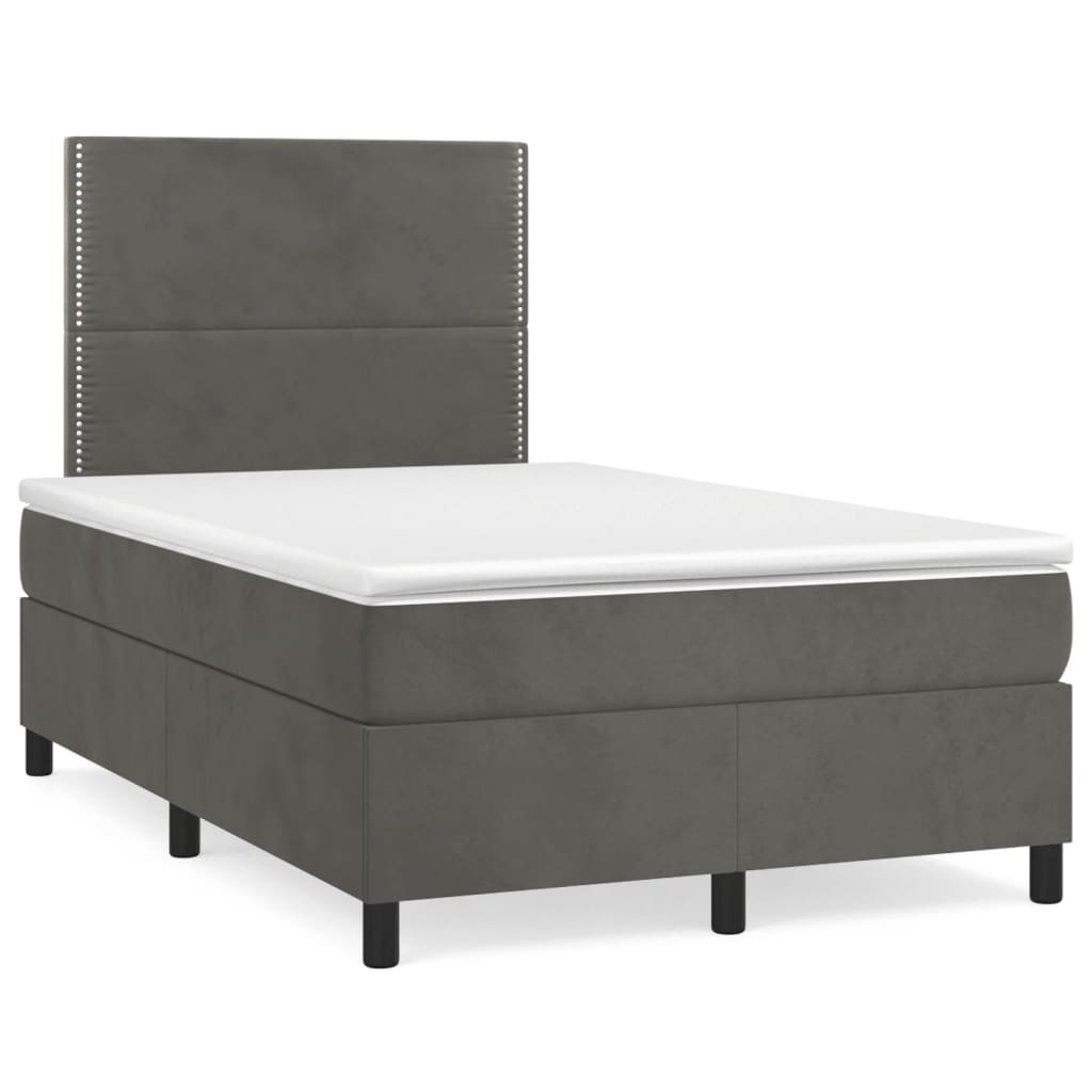 Krevet box spring s madracem LED tamnosivi 120 x 190 cm baršun