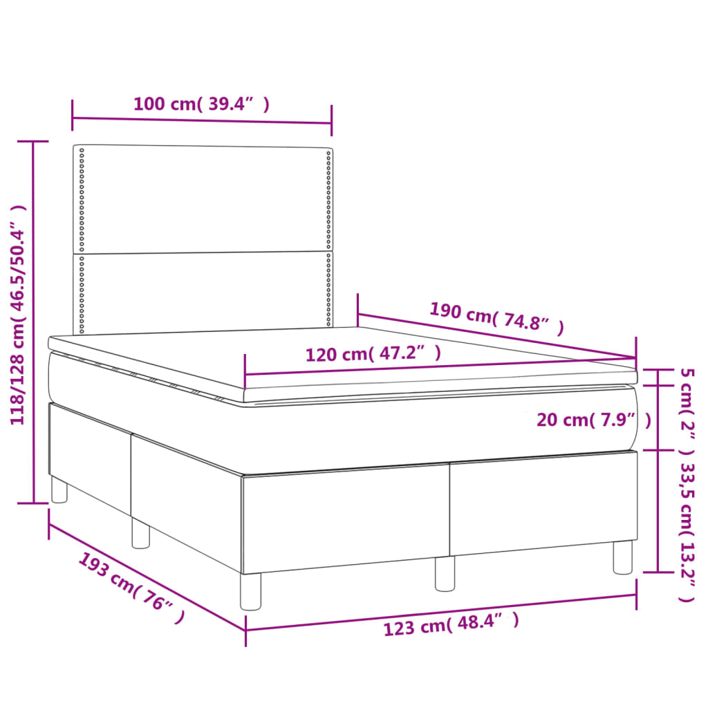 Krevet box spring s madracem LED ružičasti 120x190cm baršunasti