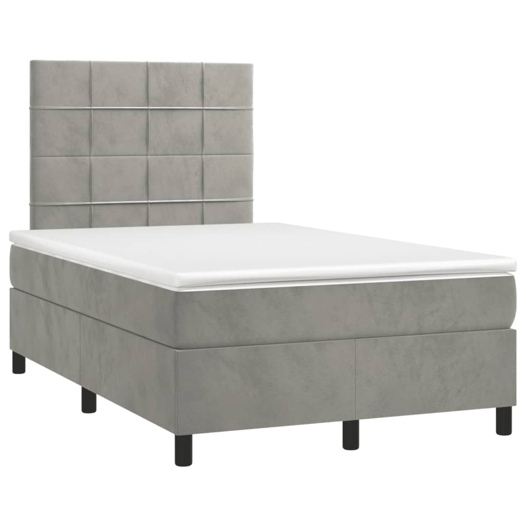 Krevet box spring s madracem LED svjetlosivi 120x190 cm tkanina