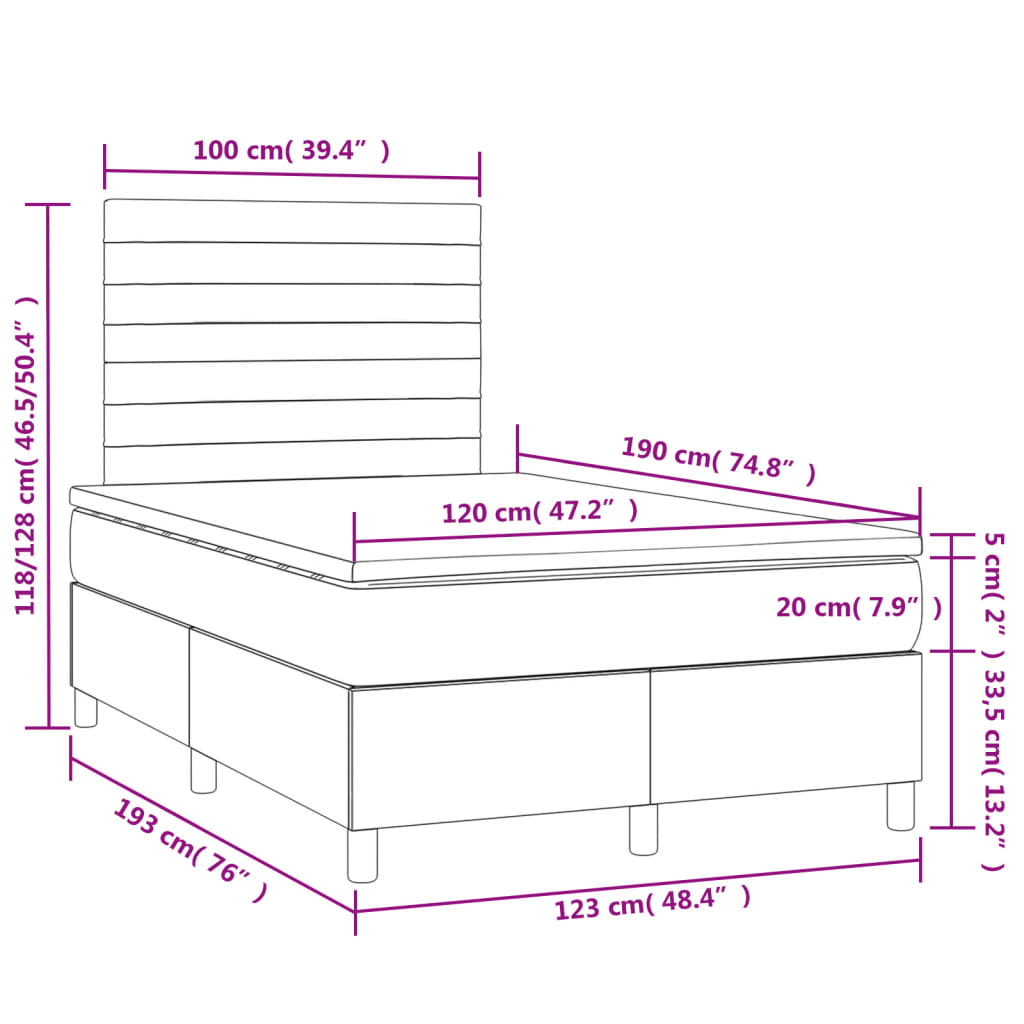 Krevet box spring s madracem LED crni 120 x 190 cm baršunasti