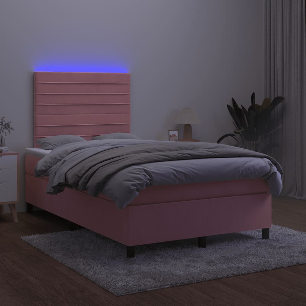 Krevet box spring s madracem LED ružičasti 120x190cm baršunasti