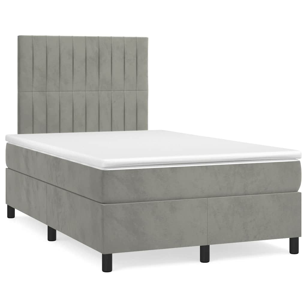 Krevet box spring s madracem LED svjetlosivi 120x190 cm tkanina